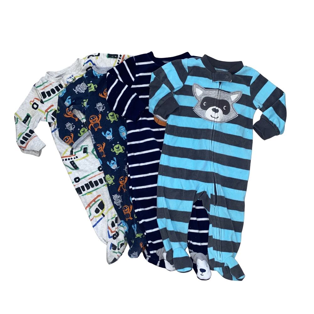 Baby boy footed PJs Bodysuits 4-piece Bundle 6M